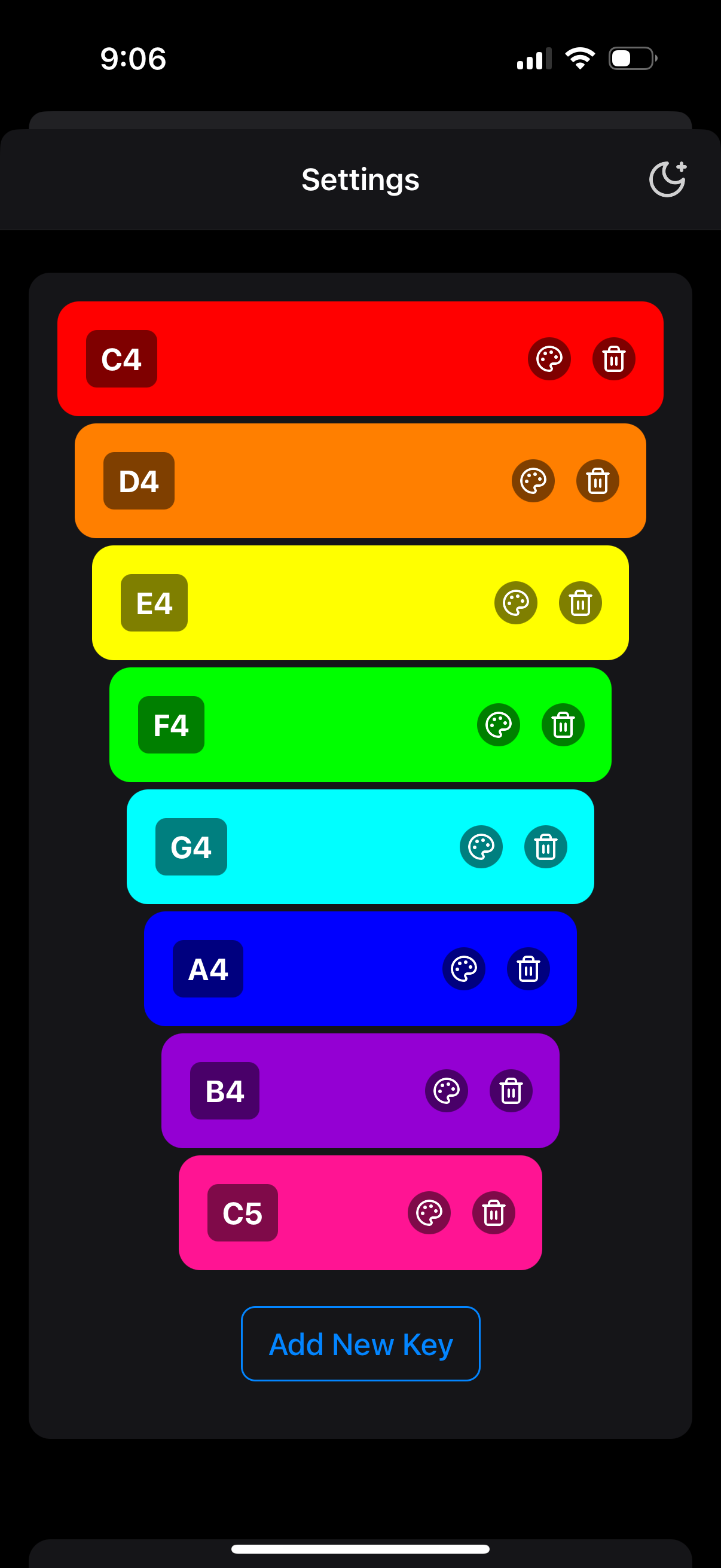 Customization screen of the Xylo app